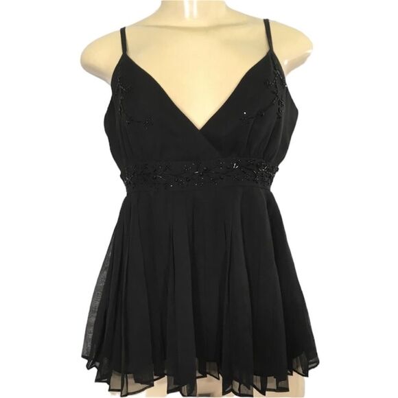 NWOT TED BAKER BEADED PLEATED CHIFFON BLACK DELICATE BABYDOLL TANK TOP 3 - Picture 1 of 10